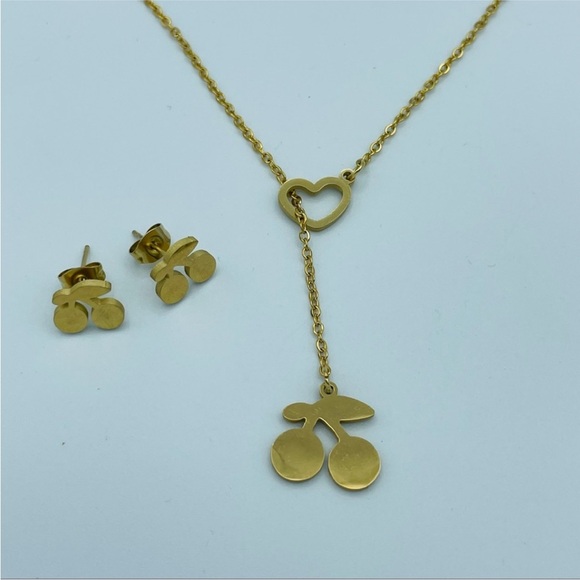 Gold Cherry Necklace and Earring Sets - Picture 8 of 8